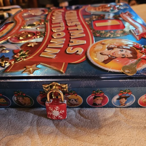 Disney Festive Christmas Countdown Tin with Red and Gold Accents - Picture 2 of 3